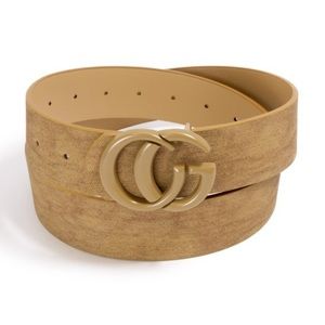 Textured Faux Leather Belt With Monochrome Interlock Buckle
